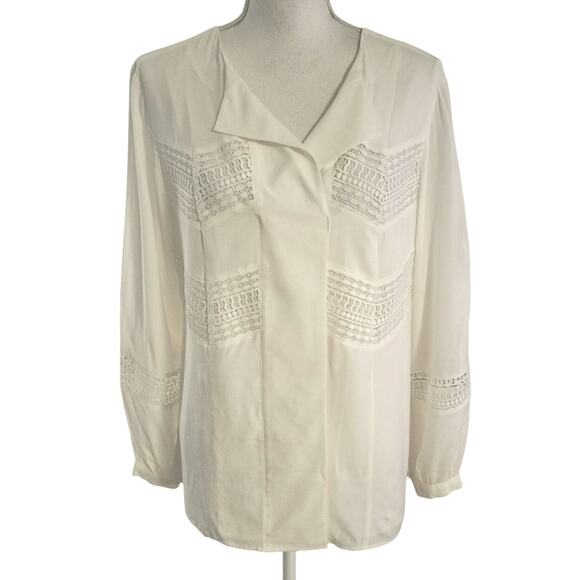 Chico's Tops - Chicos Size 1 US 8 10 M Lace Trim Pullover Top Blouse Ivory Boho